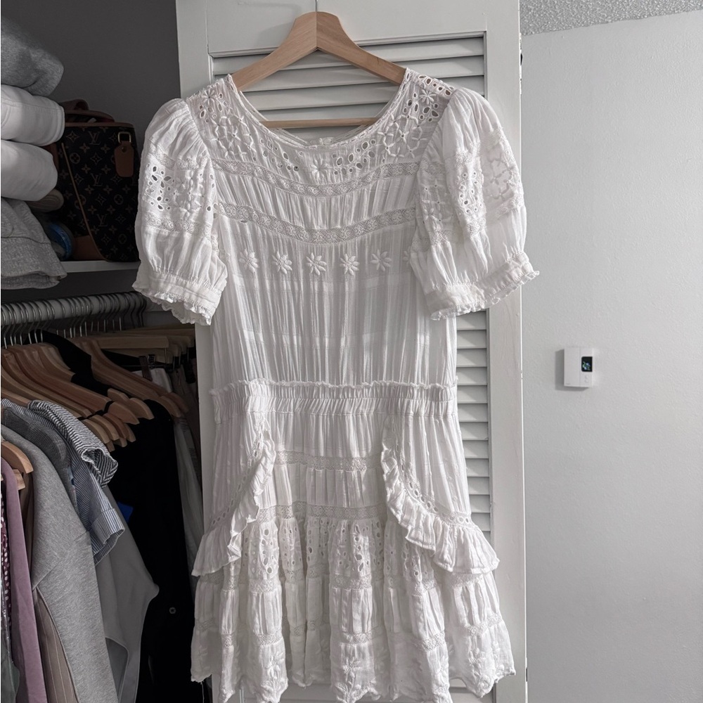 LoveShackFancy White Eyelet Cotton Mini Dress (Size S)